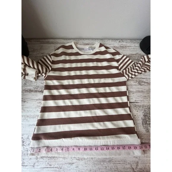 WIHOLL Women's size M Cream and Brown Stripe Long Sleeve Thermal - Picture 5 of 9